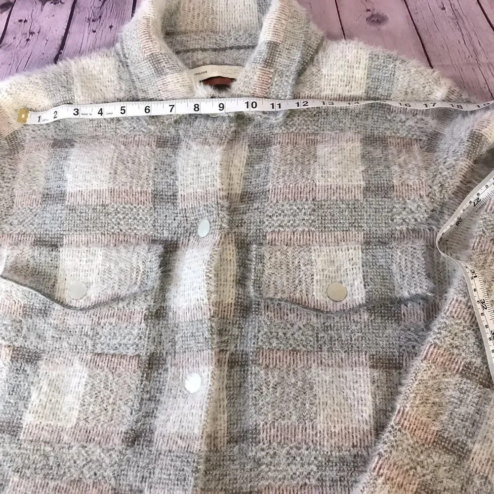 Anthropologie Pilcro Eliza Cream Plaid Sweater Longline Jacket Coat Shacket L